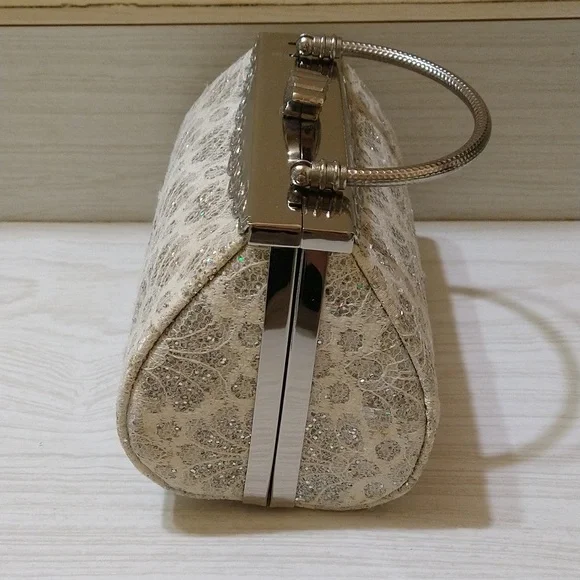 Wedding/Prom Clutch Bag with Corded White Lace, Rhinestones & Iridescent Sequins - Picture 5 of 8